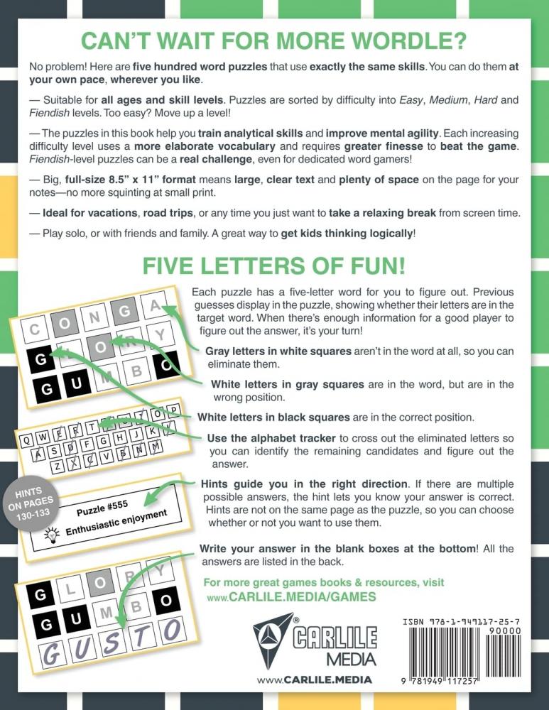 Wordle Book Rick Carlile 500 Puzzles for Wordle Lovers - Sharpen Your Skills with Fun, Challenging Brain Teasers!